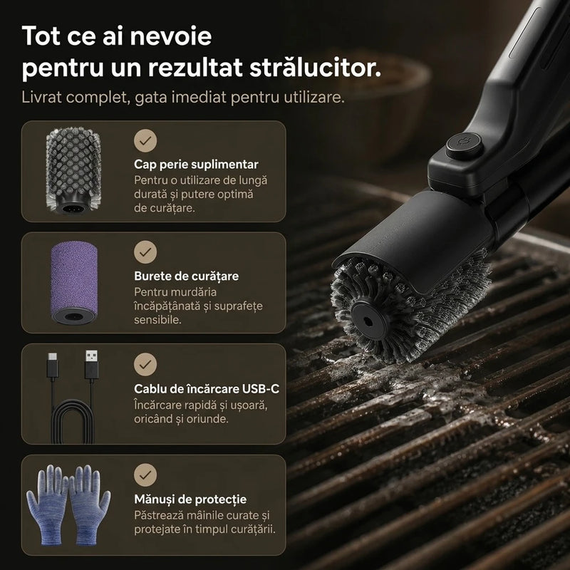 Perie electrică pentru grătar, 3 capete