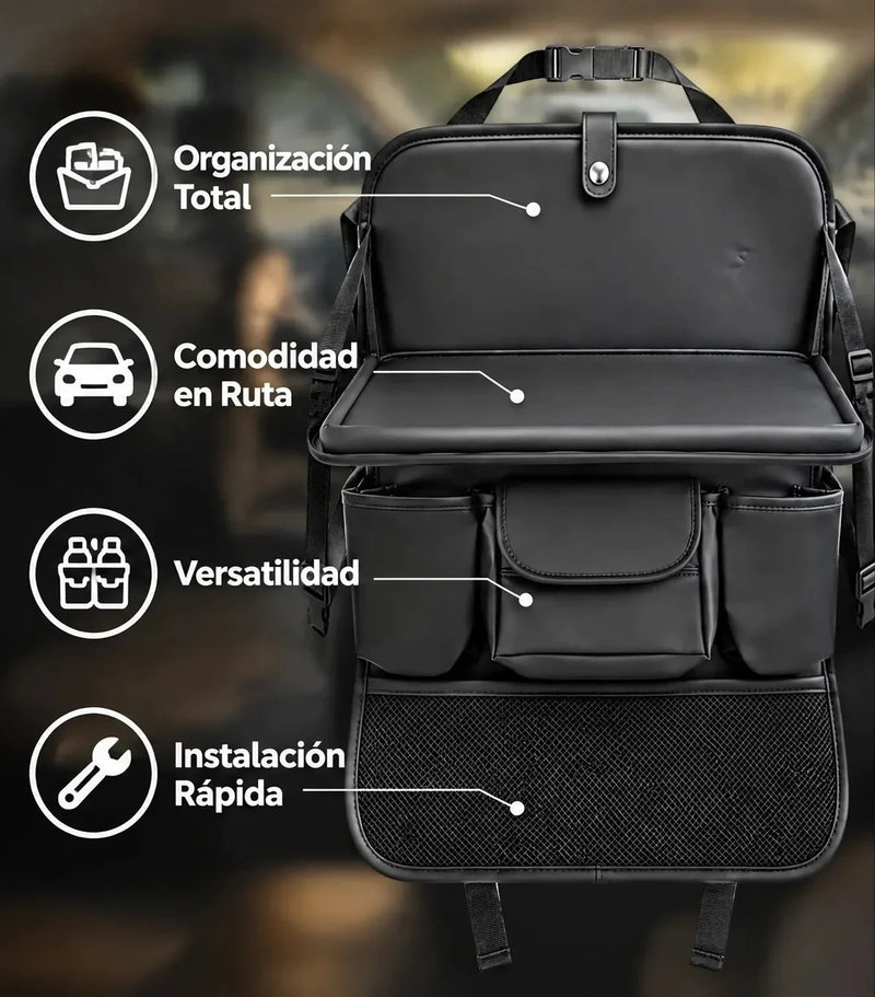 Organizator auto pentru spătar cu măsuță rabatabilă, negru