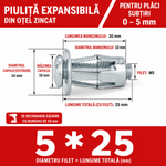 Set 25 buc. piulițe și șuruburi cu expansiune tip petală, dimensiuni