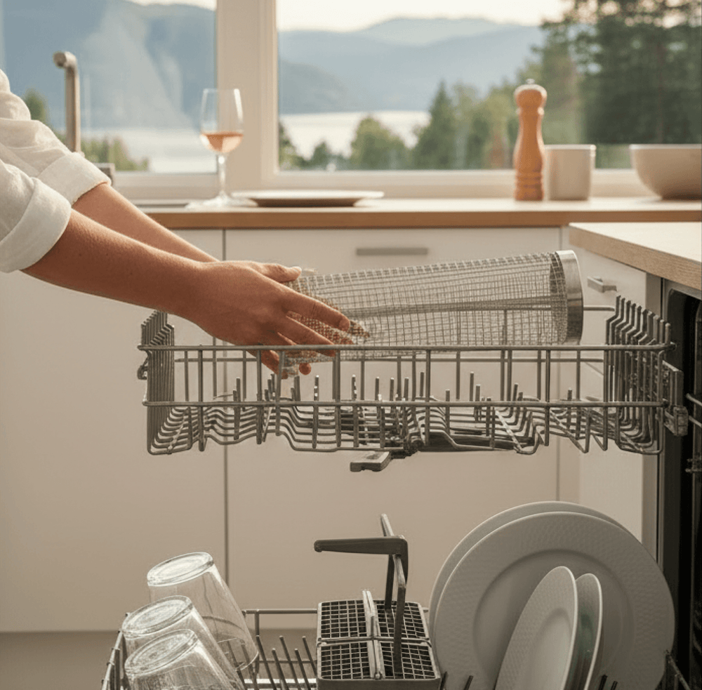 Coș Rulant pentru Grătar din Inox – Rotativ, pentru Legume, Carne și Pește