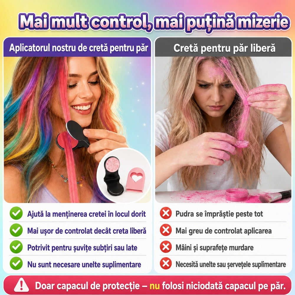 Set aplicatoare cretă colorată de păr