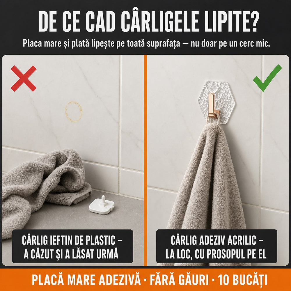 Set 5 cârlige adezive transparente