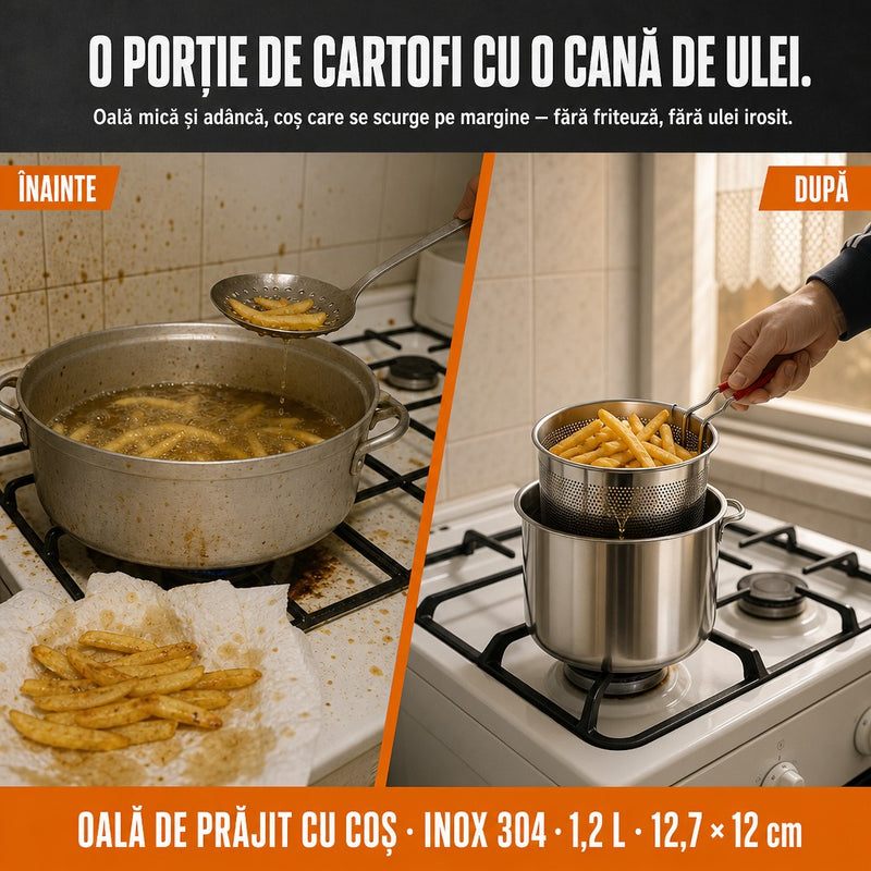 Oală de prăjit 2 în 1 cu coș de scurgere