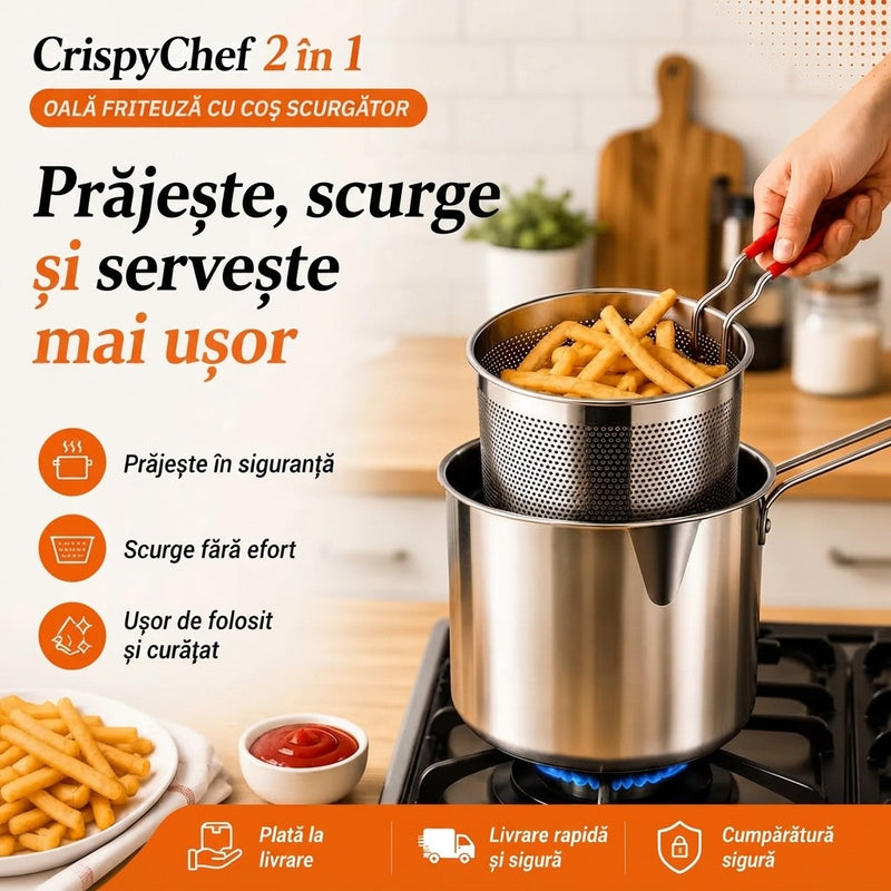 Oală de prăjit 2 în 1 cu coș de scurgere