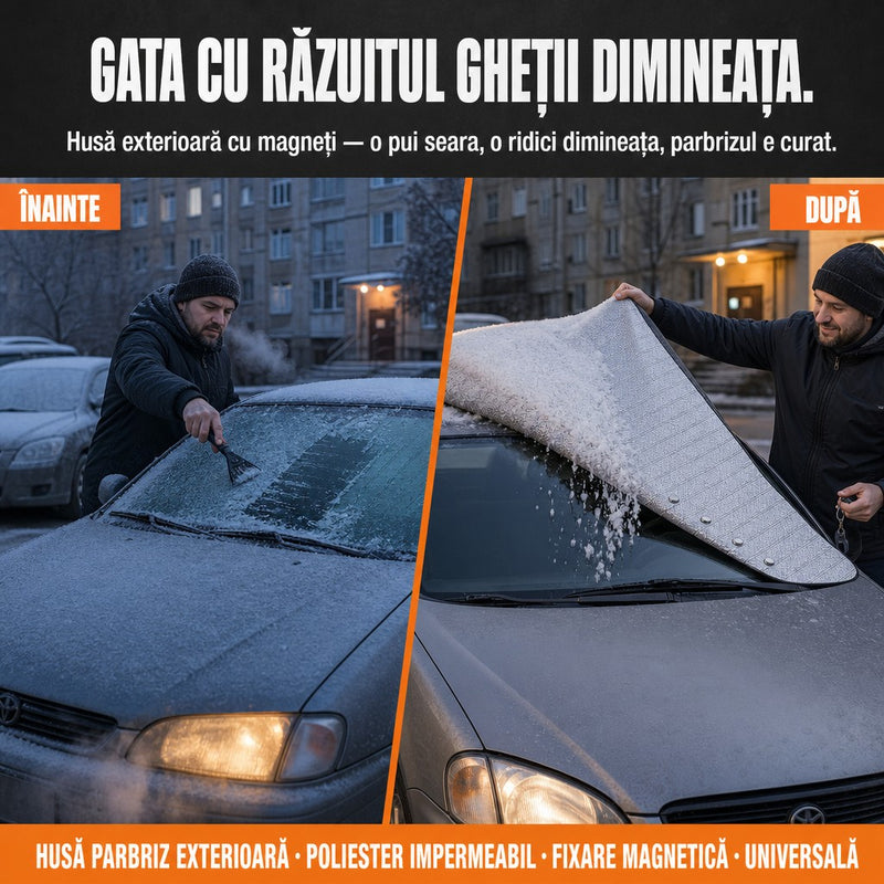 Husă magnetică de parbriz cu protecții pentru oglinzi