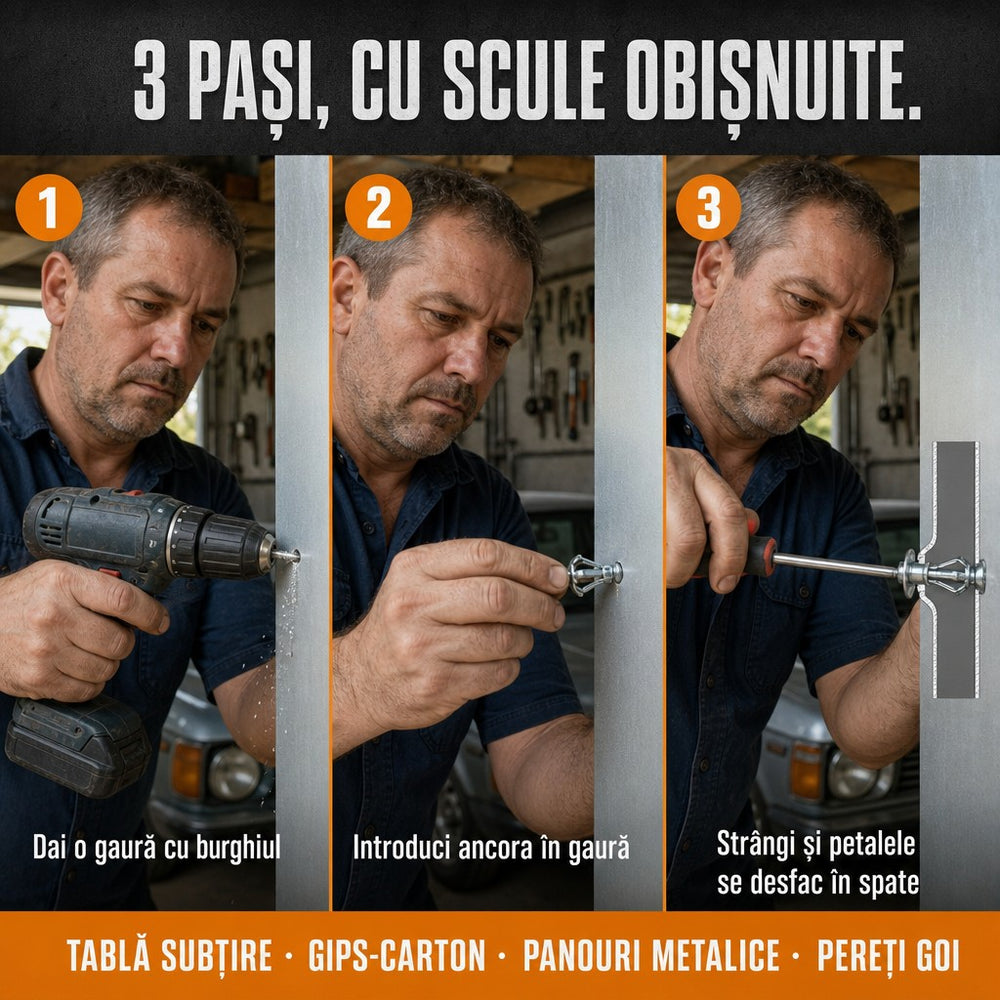 Set 25 buc. piulițe și șuruburi cu expansiune tip petală, dimensiuni
