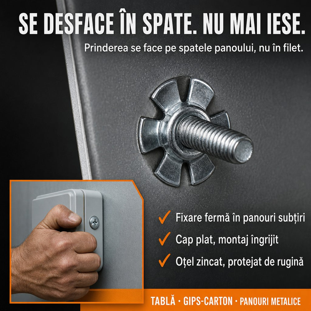 Set 25 buc. piulițe și șuruburi cu expansiune tip petală, dimensiuni