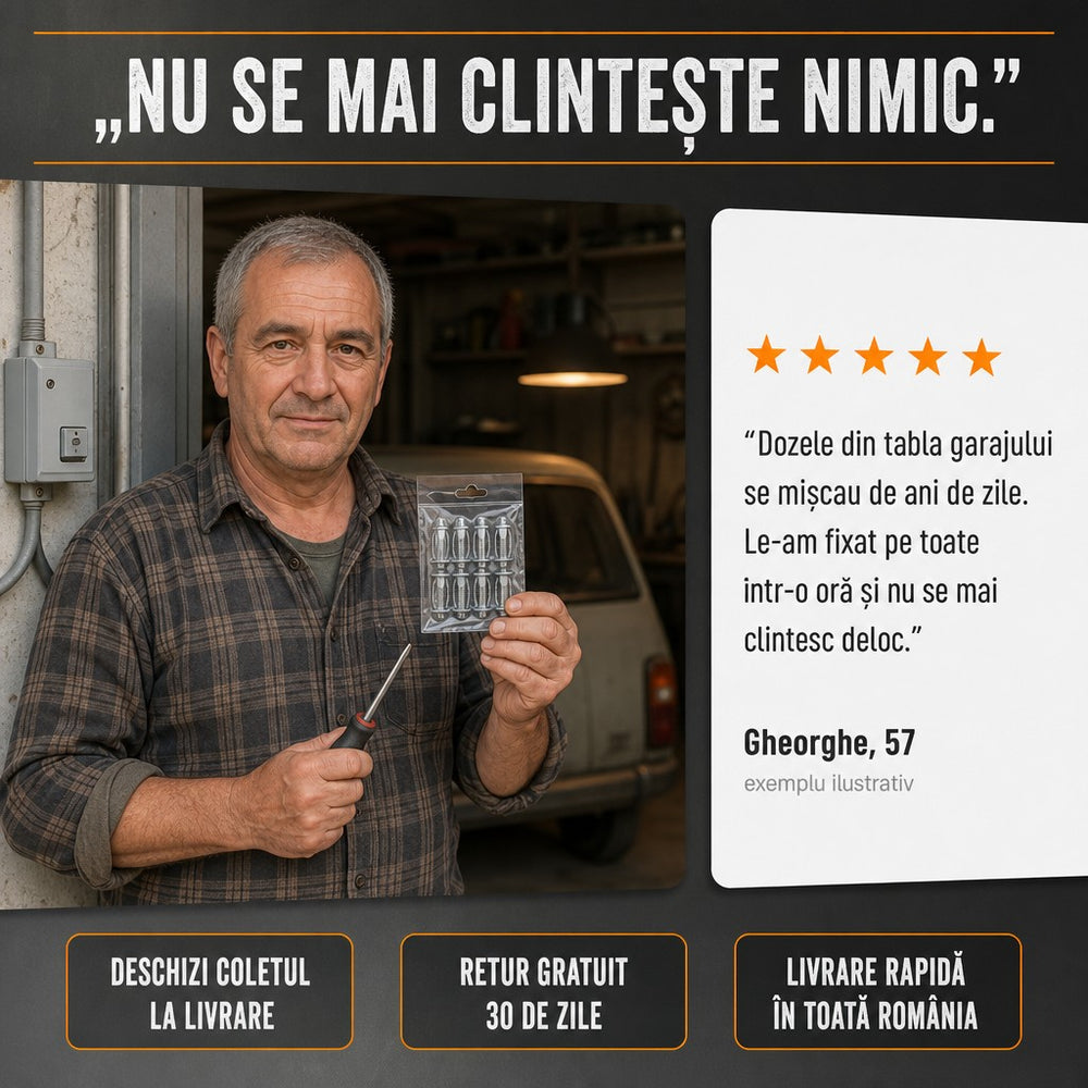 Set 25 buc. piulițe și șuruburi cu expansiune tip petală, dimensiuni